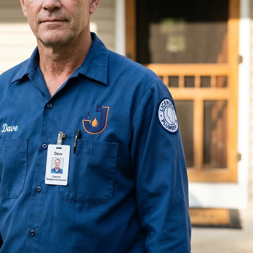 Licensed plumber showing ID badge in Bay Village, OH
