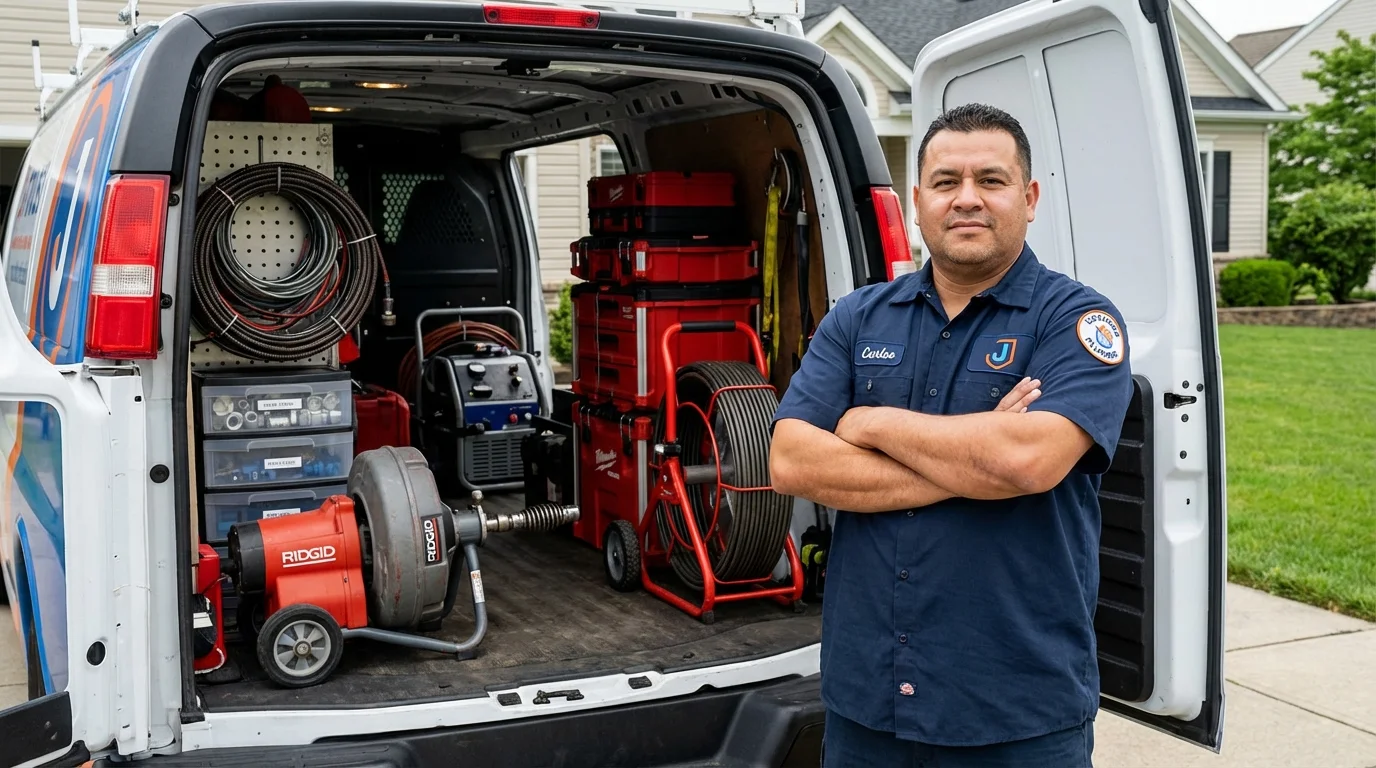 Professional drain cleaning equipment and Johns Plumbing LLC plumber in Bay Village