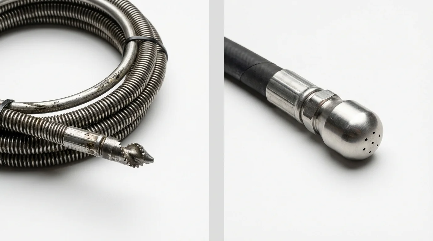 Drain snake cable and hydro jetting nozzle used for drain cleaning in Bay Village, OH