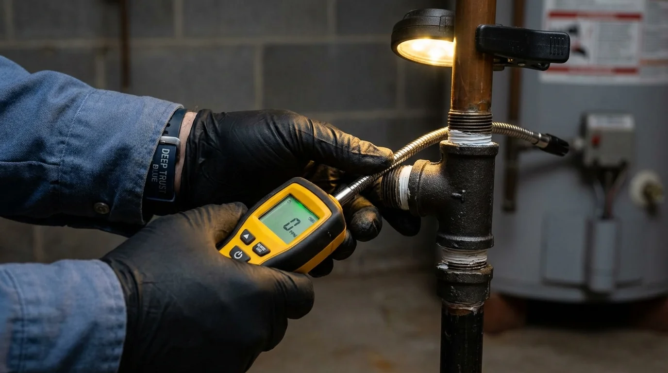 Gas leak detection with electronic sniffer by Johns Plumbing LLC in Bay Village
