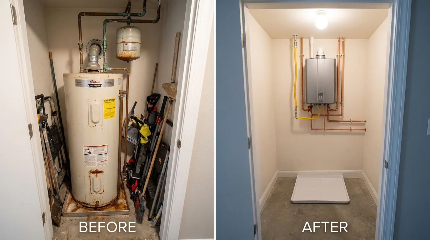 Tank water heater versus wall-mounted tankless unit comparison for Bay Village, OH homeowners