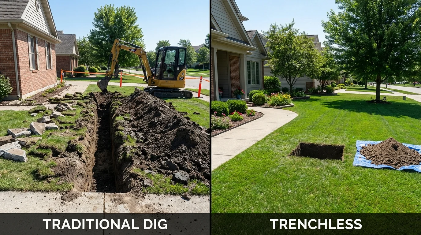 Trenchless sewer repair with minimal yard damage versus traditional excavation in Bay Village, OH